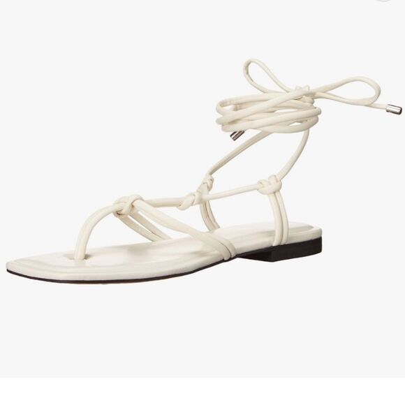 NEW Marc Fisher Falina Lace Up Ankle Tie Sandals Women's Size 5.5 Ivory Vegan - Picture 1 of 16